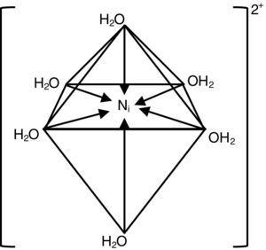 Configuración espacial del hexaacuocomplejo octaédrico de níquel.