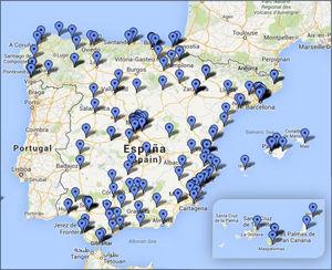 Mapa de distribución geográfica de los hospitales que respondieron a la encuesta.