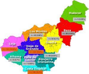 Pacientes nacidos en Granada con PQRAD en los que se conoce la comarca de nacimiento a 31 de diciembre de 2016 (n=847).