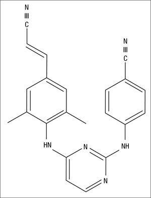 Estructura química de rilpivirina: C22H18N6.
