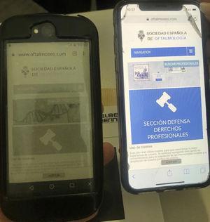 Teléfono móvil del paciente 2 (izquierda) comparado con uno normal (derecha).