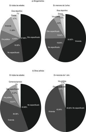 Distribución porcentual del lugar de ocurrencia de los ahogamientos y otras asfixias en México durante el periodo 1999-2017. Fuente: INEGI. Bases de datos de mortalidad para el periodo 1999 a 2016.