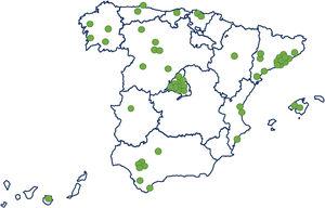 Distribution of participating intensive care units over Spain's map.