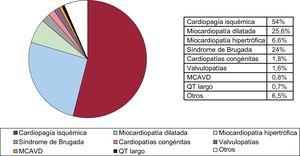 Tipo de cardiopatía que motivó el implante (primoimplantes). MCAVD: miocardiopatía arritmogénica del ventrículo derecho; Otros: pacientes con más de un diagnóstico.