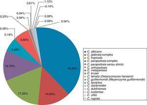 Frequency distribution of Candida species causing invasive candidiasis in Mexico during the 2005–2015 period.