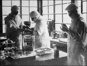 Manchuria, China: Unit 731 physicians performing routine work. Source of photograph: British Broadcasting Corporation.