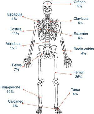 Distribución y porcentaje de las lesiones óseas.