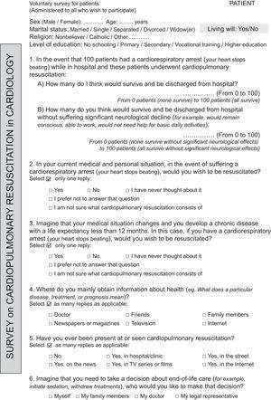 Questionnaire used in the cardiology clinic.