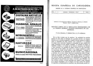 An image of the first article published in Rev Esp Cardiol, 1947.