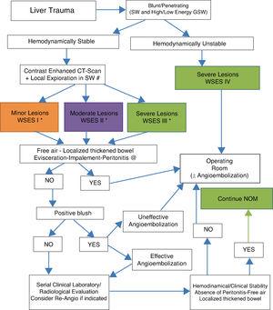 Diagnostic and therapeutic algorithm of liver trauma injuries (with permission of the WSES).5