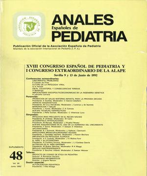 Cover of the supplement devoted to the XVIII Spanish Congress of Paediatrics and the First Extraordinary Congress of the Asociación Latinoamericana de Pediatría held in Seville in June 1992.