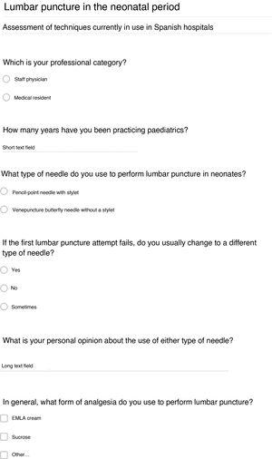 Neonatal lumbar puncture questionnaire.