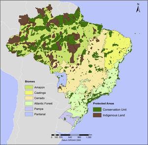Brazilian biomes and its coverage by current CUs and ITs.
