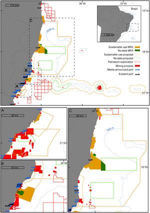 Examples of conflict between marine conservation and development strategies in the central coast of Brazil.