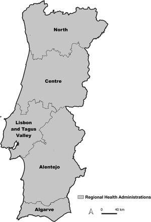 Map of Portugal's Region Health Administrations.