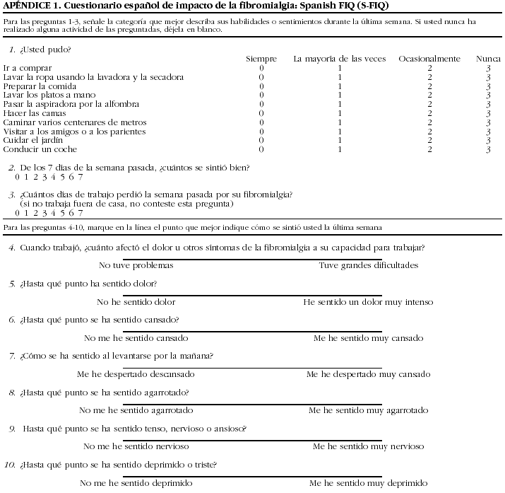 Validacion De La Version Espanola Del Fibromyalgia Impact Questionnaire Revista Espanola De Reumatologia