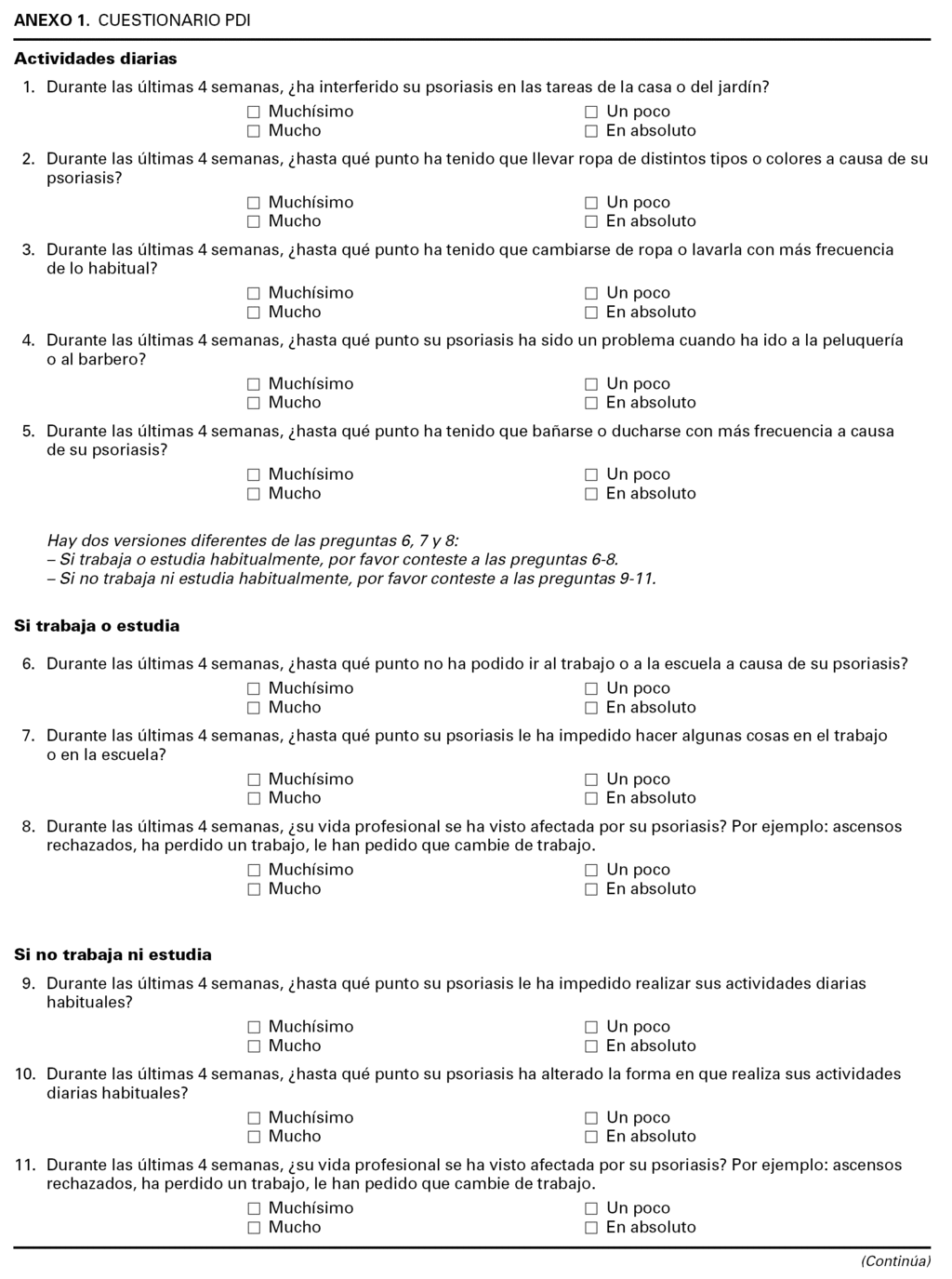 Validacion De La Version Espanola Del Cuestionario Psoriasis Disability Index En La Evaluacion De La Calidad De Vida En Pacientes Con Psoriasis Moderada Grave Actas Dermo Sifiliograficas