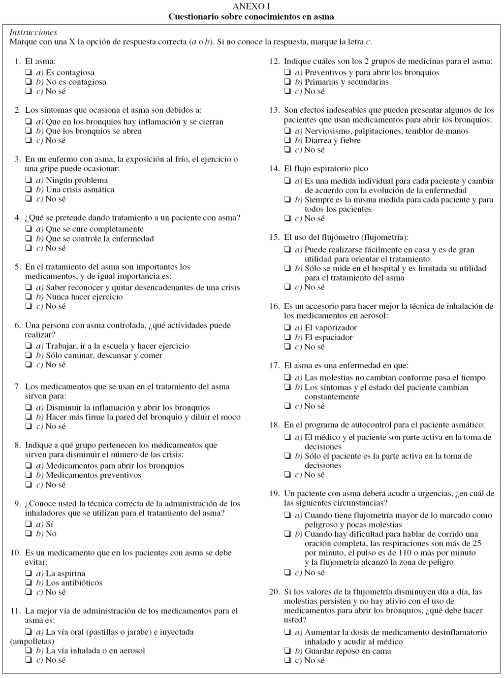 Desarrollo De Un Cuestionario Para Medir Los Conocimientos Del Paciente Asmatico En Relacion Con Su Enfermedad Archivos De Bronconeumologia