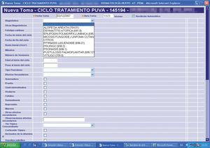 Ejemplo de pantalla de formulario de ciclo de tratamiento con PUVA (psoralenos + radiación ultravioleta A).