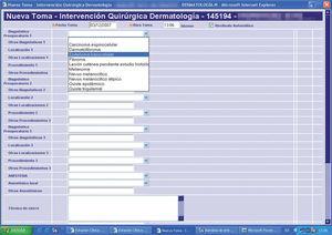 Ejemplo de pantalla de formulario de intervención quirúrgica de Dermatología.