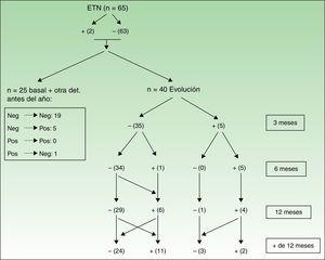 Evolución de los ANA tras tratamiento con etanercept. Explicación igual a la de la figura 3.