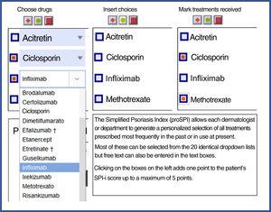 Proforma for selecting treatments received. Both versions are available for free online for download. * They can be downloaded from the website: https://globalpsoriasisatlas.org/ under the “SPI” tab (https://www.globalpsoriasisatlas.org/en/simplified-psoriasis-index). * The original version and all translated versions of the simplified psoriasis index remain the property of the University of Manchester, United Kingdom, which grants free and unrestricted access for its use.
