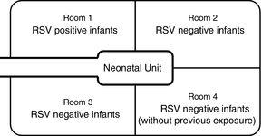 Schematic and simplified neonatal intensive care unit floor plan and spatial distribution of the cohorts, as part of the control measures used during the outbreaks.