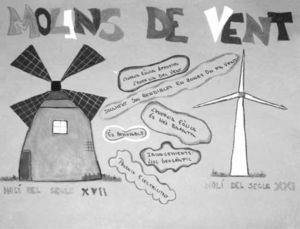 . Mural realizado por los/as estudiantes que muestra las ventajas e inconvenientes de un molino de viento y un aerogenerador