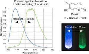 Fluorescence and phosphorescence of esculin immobilized in tartric acid.