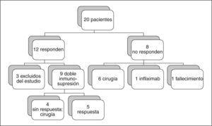 Evolución de los pacientes tratados con ciclosporina intravenosa.