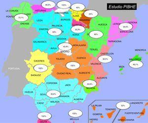Mapa de España de la participación de los centros de hemodiálisis por comunidades autónomas.