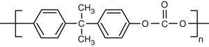 Estructura química del monómero de bisfenol A. Peso molecular: 284Da.
