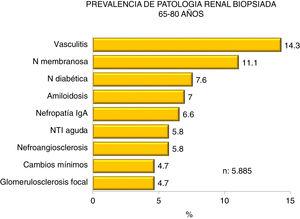 Prevalencia de las enfermedades renales biopsiadas en la población 65-80 años.