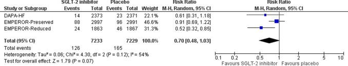 Effect of SGLT-2 inhibitors compared to placebo on the risk for the composite renal outcome.