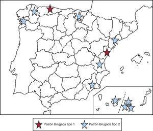 Distribución geográfica de los patrones electrocardiográficos tipo Brugada encontrados.