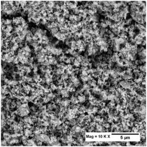 The SEM image of ball-milled powder before compaction.