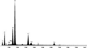 EDS spectra showing the non-calcareous matrix of G.C. n 5D sample.