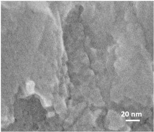 SEM micrograph of the ZSM-5 film after hydrothermal treatment of 36h showing the grain boundary thickness of 2nm.