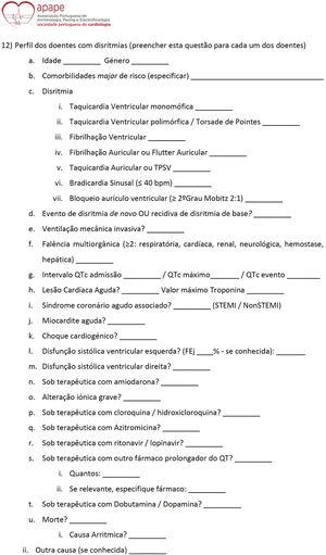 Electronic questionnaire for patients with arrhythmic episodes used in the survey.