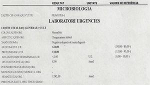 Resultado del análisis del LCR de la paciente del caso clínico. Nótese la disociación albuminocitológica característica del SGB.