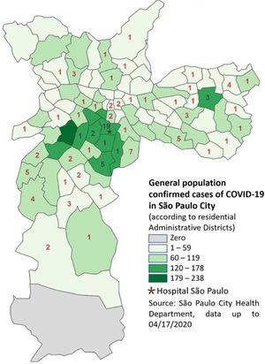 SARS-CoV-2 infected health care workers distributed by residential Administrative Districts (n = 106)