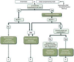 Diagnostic algorithm of the clinical phenotypes. MCAP: mixed COPD-asthma phenotype.