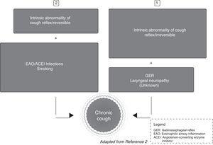 Two possible access pathways of stimuli of chronic cough.