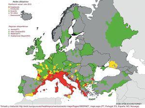 Distribución del A. albopictus en Europa, julio 2015.
