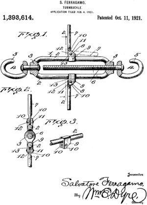 Turnbuckle. Drawing, 1921. Source: Historical Archives of the United States Patent Office, Patent No. 1.393.614.