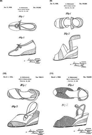 Drawings of models patented by Ferragamo in the U.S., 1930s. Source: Historical Archives of the United States Patent Office.