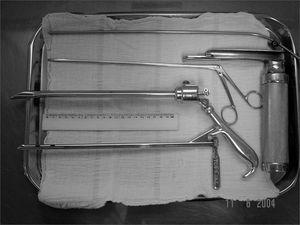 Instruments used: aspirator, straight laryngoscope, apprehension forceps and rigid esophagoscopes.