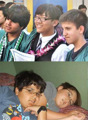 The Theory was put to the test to prevent myopia in an 11-year trial that culminated in 2020. These two boys in green gowns were at risk of developing myopia, but are free of myopia and glasses at graduation (upper photo) after 10 years of preventive positive lens wear (lower photos). Just as Feedback Theory predicted. See44 and Fig. 4 for details of the trial.