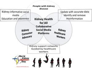 Schematic representation of consumer and health care professionals’ collaborative advocacy using social media platforms with the goal of Kidney Health for All.