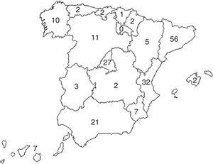 Distribution of the number of surveys answered (number of participants) per autonomous community (Spanish provinces).